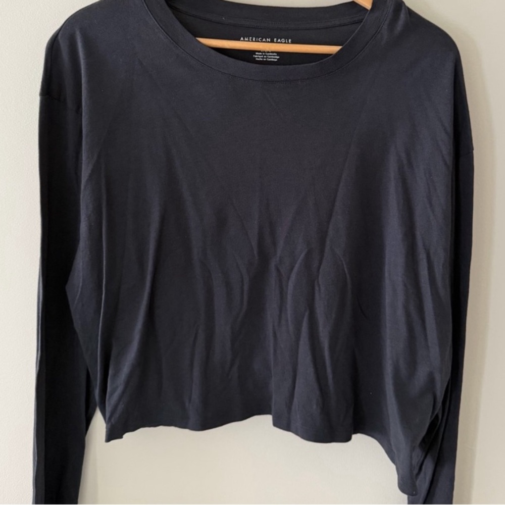 WOMENS American Eagle Navy Fitted Crewneck Long Sleeve Soft Modal Tee XL
